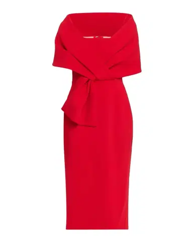 Badgley Mischka Square-Neck Pleated Wrap Midi Dress | Thumbnail 1 Badgley Mischka Square-Neck Pleated Wrap Midi Dress | Thumbnail 1