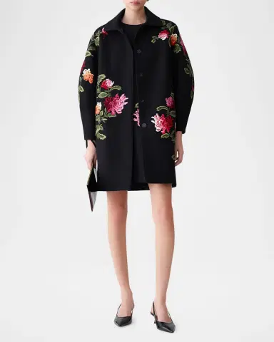 Carolina Herrera Floral-Embroidered Wool Cocoon Coat | Thumbnail 2