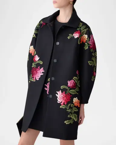 Carolina Herrera Floral-Embroidered Wool Cocoon Coat | Thumbnail 4