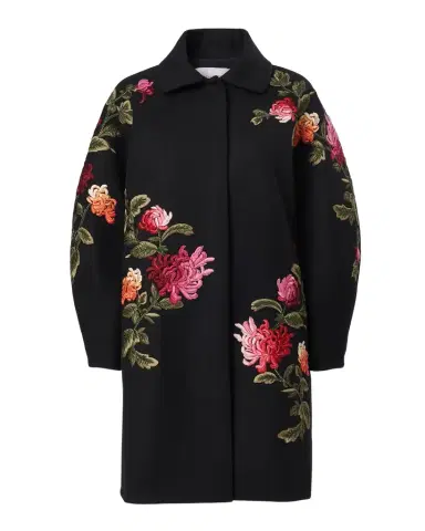 Carolina Herrera Floral-Embroidered Wool Cocoon Coat | Thumbnail 1