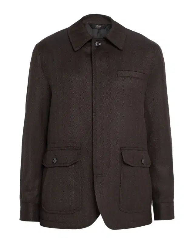 Brioni Men 's Super 180 's Wool Herringbone Chore Jacket