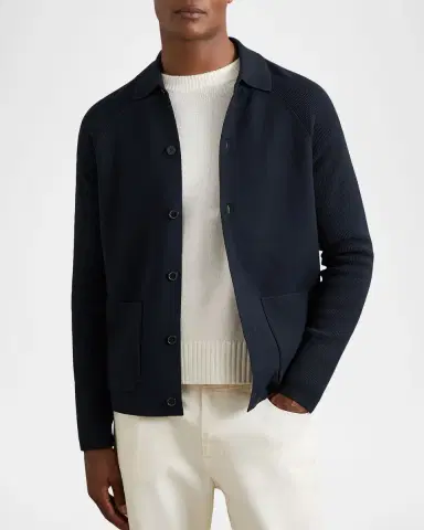 Reiss Men's Fitzgerald Ribbed-Sleeve Button-Down Shirt | Thumbnail 4 Reiss Men's Fitzgerald Ribbed-Sleeve Button-Down Shirt | Thumbnail 4