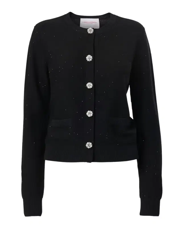 Shimmering Wool Crewneck Cardigan
