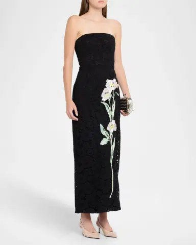 Milly Dolores Strapless Floral-Embroidered Lace Gown | Thumbnail 4 Milly Dolores Strapless Floral-Embroidered Lace Gown | Thumbnail 4