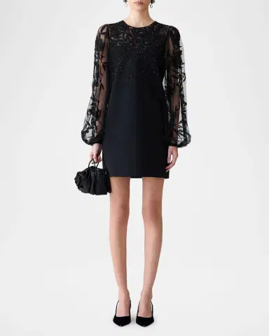 Carolina Herrera Embroidered Puff-Sleeve Mini Dress | Thumbnail 2 Carolina Herrera Embroidered Puff-Sleeve Mini Dress | Thumbnail 2