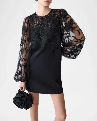 Carolina Herrera Embroidered Puff-Sleeve Mini Dress | Thumbnail 4 Carolina Herrera Embroidered Puff-Sleeve Mini Dress | Thumbnail 4