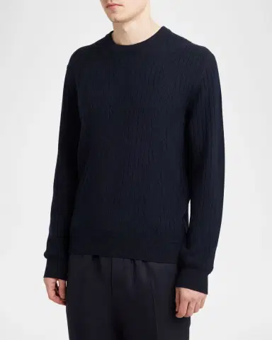 Brioni Men 's Wool and Cashmere Cable Knit Crewneck Sweater | Thumbnail 4