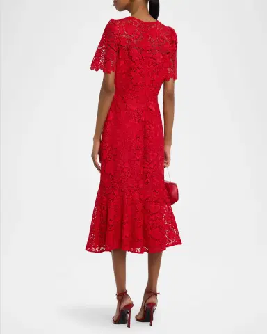 Shoshanna Darcy Floral Lace Flounce Midi Dress | Thumbnail 3