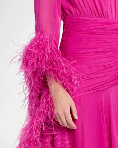 Bronx and Banco Geisha Feather-Trim Chiffon Gown | Thumbnail 5