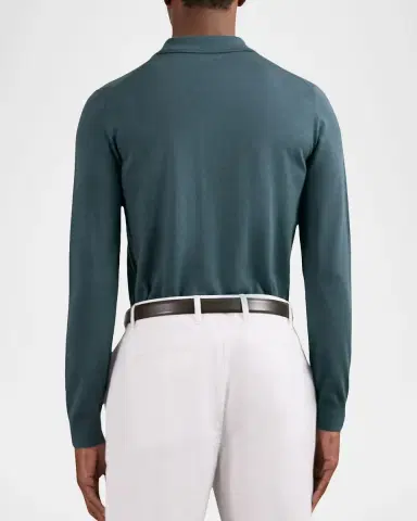 Reiss Men's Trafford Merino Wool Long-Sleeve Polo Shirt | Thumbnail 3 Reiss Men's Trafford Merino Wool Long-Sleeve Polo Shirt | Thumbnail 3