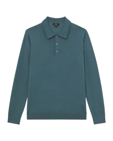 Reiss Men's Trafford Merino Wool Long-Sleeve Polo Shirt | Thumbnail 1 Reiss Men's Trafford Merino Wool Long-Sleeve Polo Shirt | Thumbnail 1