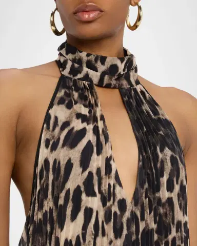 One33 Social The Kaia Leopard Pleated Chiffon Halter Gown | Thumbnail 5