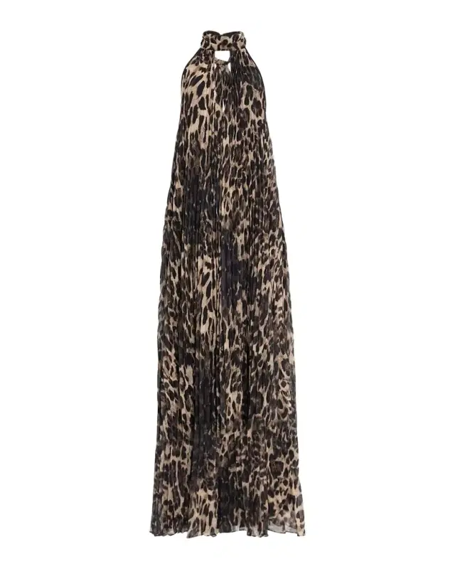 One33 Social The Kaia Leopard Pleated Chiffon Halter Gown