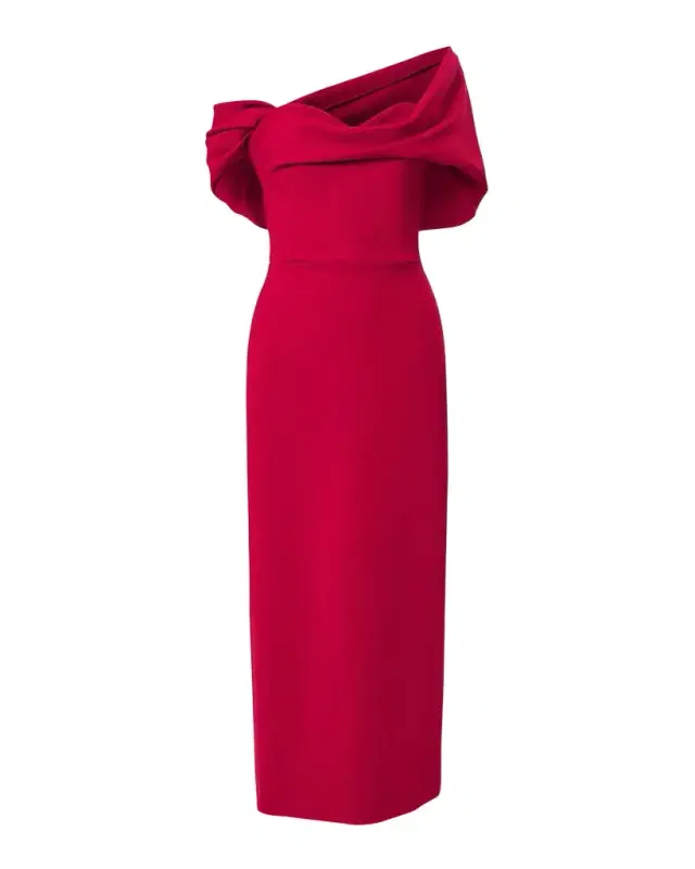 Draped Off-The-Shoulder Midi Dress