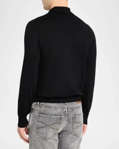 Brunello Cucinelli Men's Fine Gauge Wool-Cashmere Polo Shirt | Thumbnail 3 Brunello Cucinelli Men's Fine Gauge Wool-Cashmere Polo Shirt | Thumbnail 3