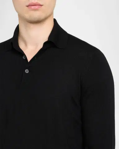 Brunello Cucinelli Men's Fine Gauge Wool-Cashmere Polo Shirt | Thumbnail 5 Brunello Cucinelli Men's Fine Gauge Wool-Cashmere Polo Shirt | Thumbnail 5