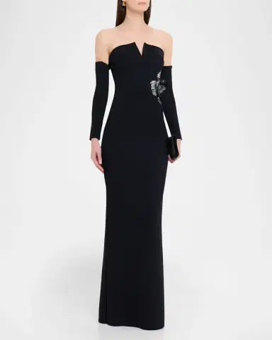 Chiara Boni La Petite Robe Zioni Off-Shoulder Sequin Flower Long Gown | Thumbnail 4 Chiara Boni La Petite Robe Zioni Off-Shoulder Sequin Flower Long Gown | Thumbnail 4
