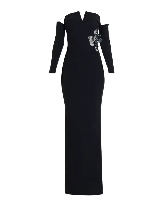Chiara Boni La Petite Robe Zioni Off-Shoulder Sequin Flower Long Gown
