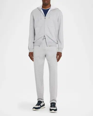 Brunello Cucinelli Men's French Terry Double Cloth Pintuck Pleated Trousers | Thumbnail 2