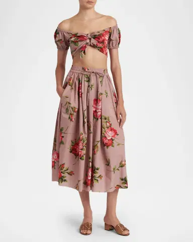 Dolce & Gabbana Off-the-Shoulder Floral Cotton Crop Top | Thumbnail 2 Dolce & Gabbana Off-the-Shoulder Floral Cotton Crop Top | Thumbnail 2