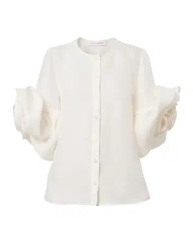 Carolina Herrera Rosette Silk Gazar Button-Front Blouse | Thumbnail 1 Carolina Herrera Rosette Silk Gazar Button-Front Blouse | Thumbnail 1