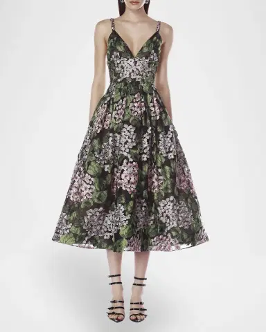 Bronx and Banco Eden Pleated Floral-Embroidered Midi Dress | Thumbnail 2