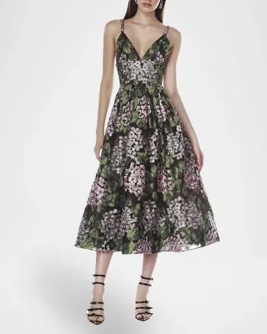 Bronx and Banco Eden Pleated Floral-Embroidered Midi Dress | Thumbnail 4