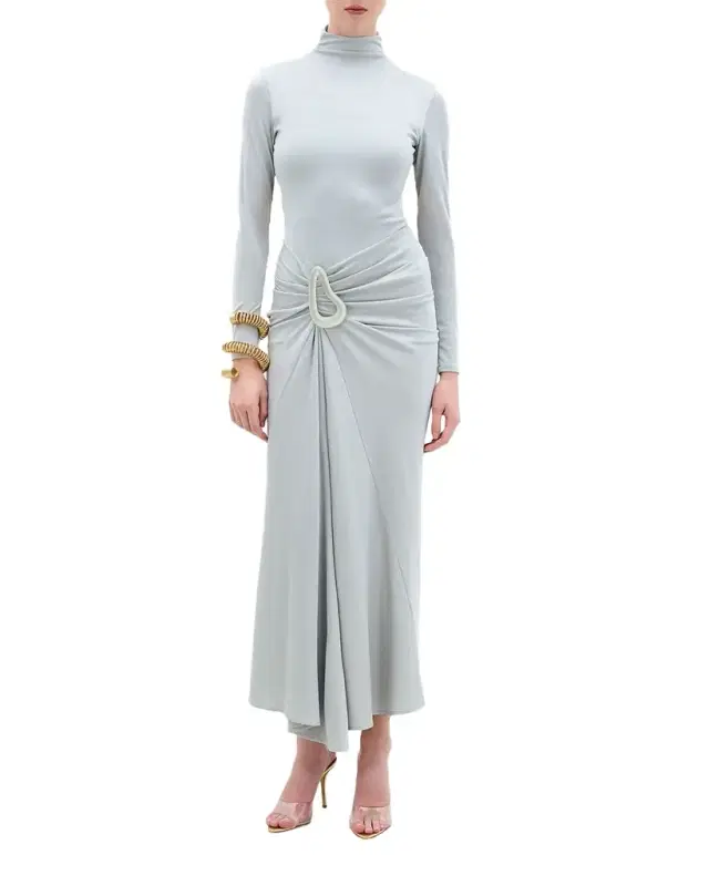 Venus Draped Long-Sleeve Midi Dress