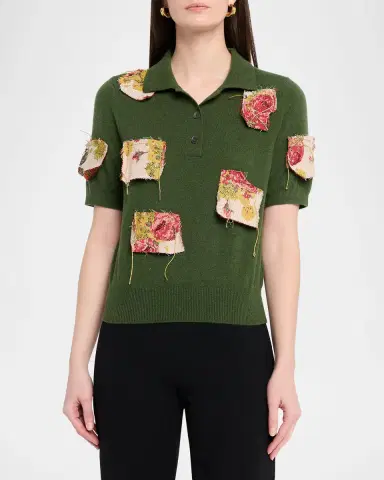 Libertine Lizzy Bennett Patched Cashmere Polo Sweater | Thumbnail 4 Libertine Lizzy Bennett Patched Cashmere Polo Sweater | Thumbnail 4