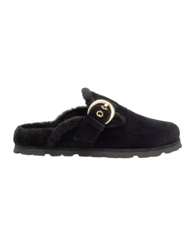 Stuart Weitzman Chrystie Shearling-Lined Corduroy Mules