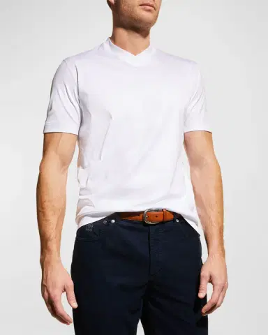 Brunello Cucinelli Men's Basic-Fit V-Neck T-Shirt | Thumbnail 4