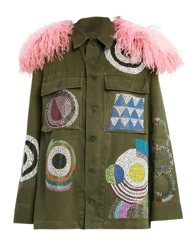 Libertine Sonia Crystal Vintage French Military Jacket with Feathers