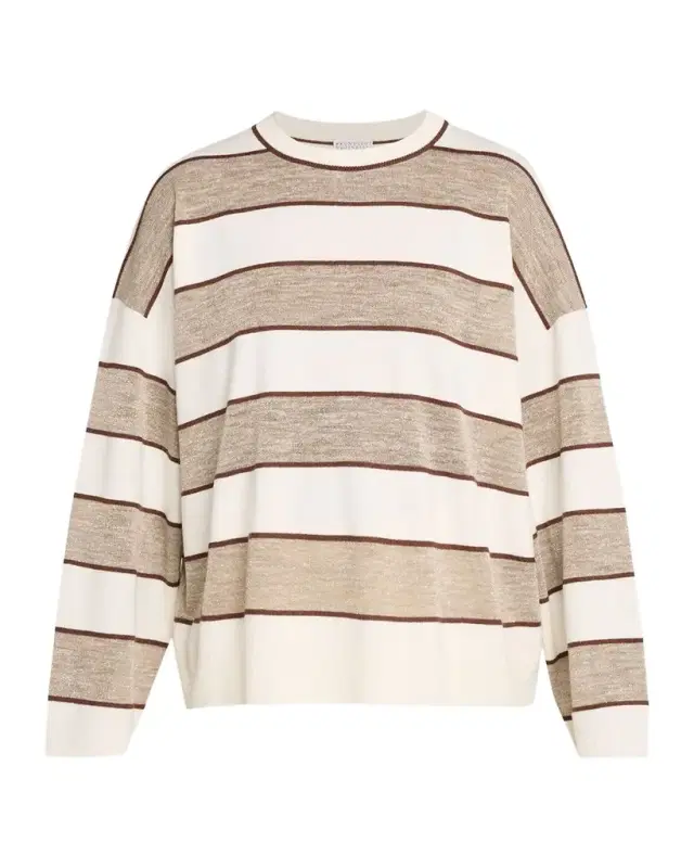 Shimmering Striped Wool-Cashmere Crewneck Sweater