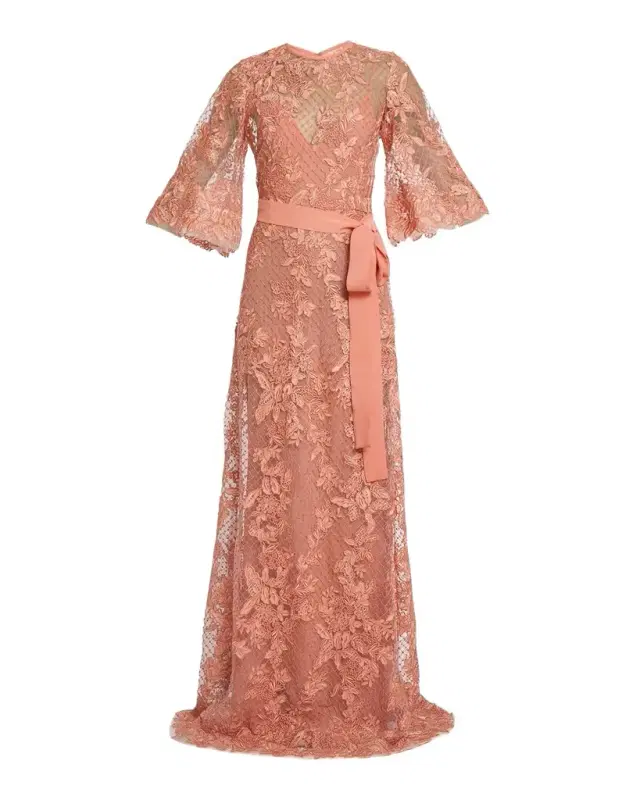 Elie Saab Lace Embroidered Tulle Maxi Dress
