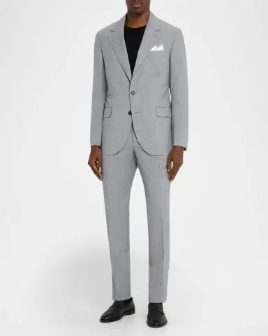 Brunello Cucinelli Men's Sharkskin Virgin Wool Single-Breasted Blazer | Thumbnail 2 Brunello Cucinelli Men's Sharkskin Virgin Wool Single-Breasted Blazer | Thumbnail 2