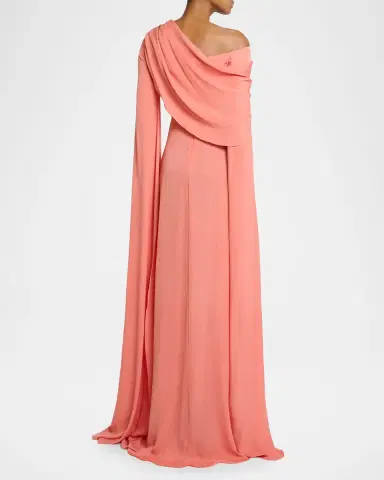 Elie Saab Off-The-Shoulder Split-Sleeve Silk Double Georgette Gown | Thumbnail 3 Elie Saab Off-The-Shoulder Split-Sleeve Silk Double Georgette Gown | Thumbnail 3