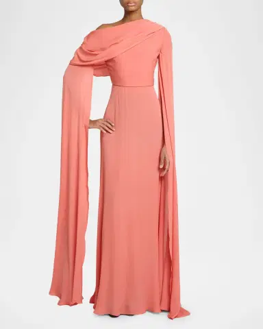 Elie Saab Off-The-Shoulder Split-Sleeve Silk Double Georgette Gown | Thumbnail 4 Elie Saab Off-The-Shoulder Split-Sleeve Silk Double Georgette Gown | Thumbnail 4