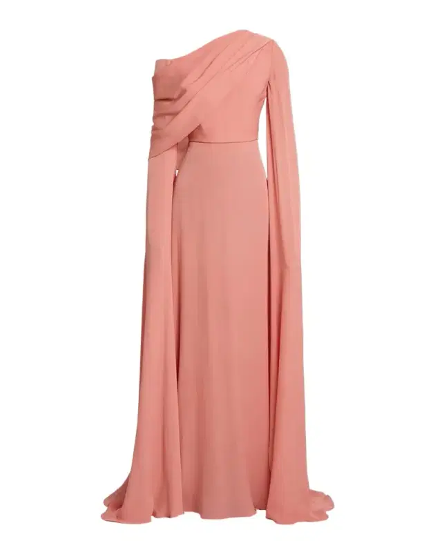 Off-The-Shoulder Split-Sleeve Silk Double Georgette Gown