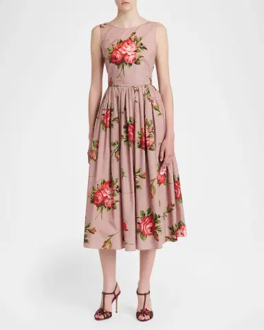 Dolce & Gabbana Sleeveless Floral Stretch Cotton Midi Dress | Thumbnail 2 Dolce & Gabbana Sleeveless Floral Stretch Cotton Midi Dress | Thumbnail 2