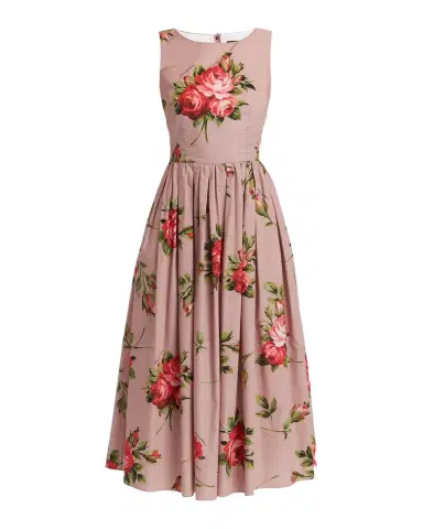 Dolce & Gabbana Sleeveless Floral Stretch Cotton Midi Dress | Thumbnail 1 Dolce & Gabbana Sleeveless Floral Stretch Cotton Midi Dress | Thumbnail 1