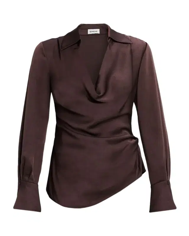 SIMKHAI Symone Long-Sleeve Cowl-Neck Top