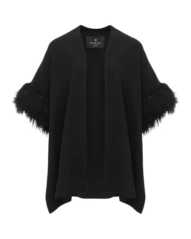 Knit Wool Vest With Mongolian Lamb Cuffs