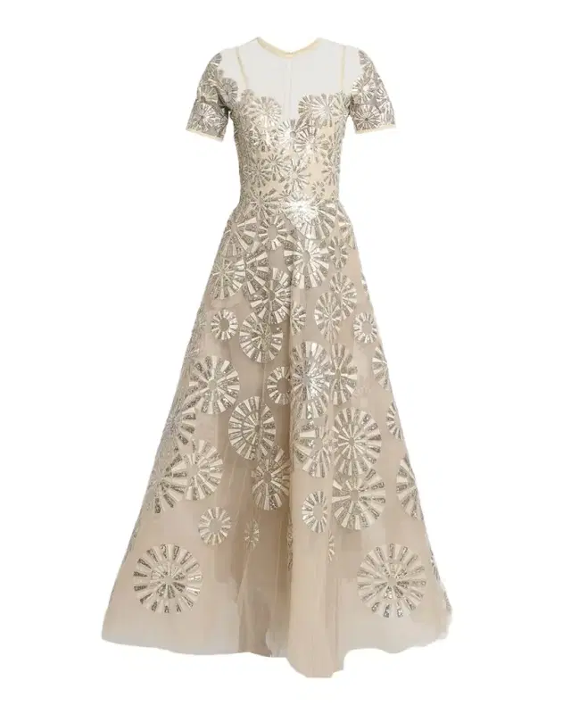 Sequin Embroidered Tulle Illusion Gown