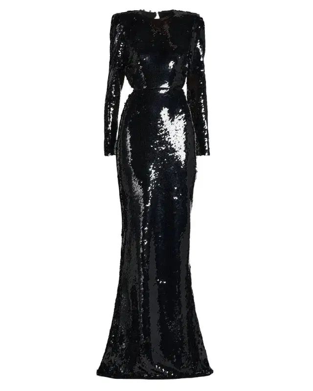 Sequined Long-Sleeve Backless Trumpet Gown