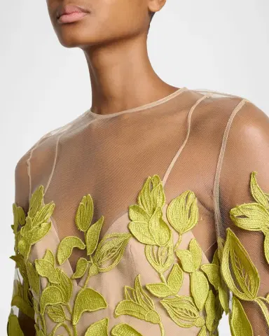 Elie Saab Embroidered Tulle Long-Sleeve Illusion Midi Dress | Thumbnail 5 Elie Saab Embroidered Tulle Long-Sleeve Illusion Midi Dress | Thumbnail 5
