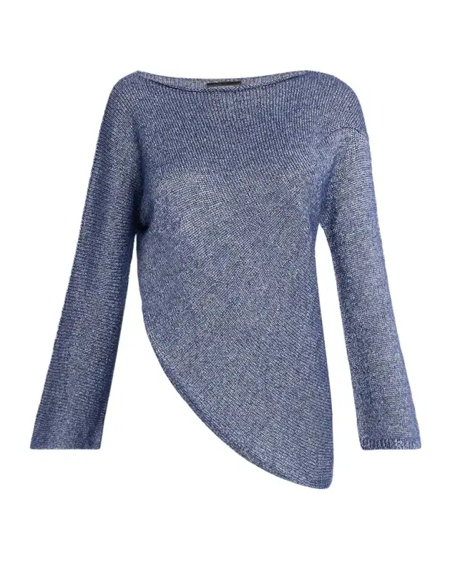 Emporio Armani Asymmetric Boat-Neck Glossy Knit Sweater