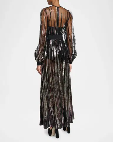 Elie Saab Sequin Embroidered Tulle Long-Sleeve Maxi Dress | Thumbnail 3 Elie Saab Sequin Embroidered Tulle Long-Sleeve Maxi Dress | Thumbnail 3
