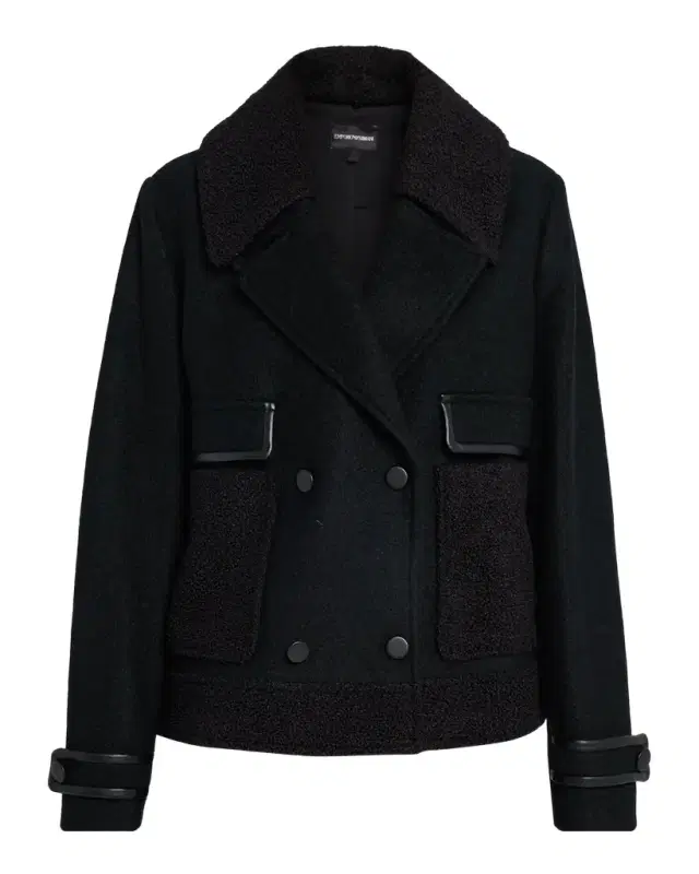 Emporio Armani Double-Breasted Peacoat with Faux Leather Trim