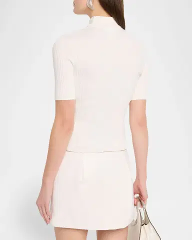Courrèges Mock-Neck Short-Sleeve Rib Pullover | Thumbnail 3