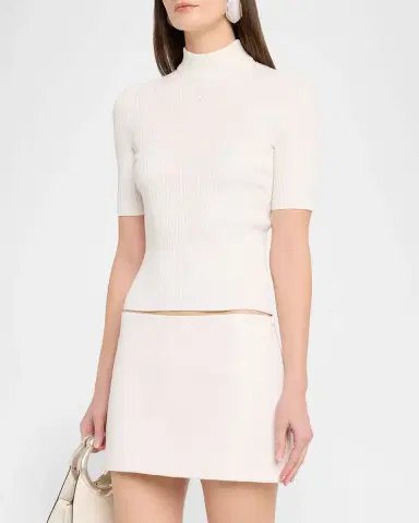 Courrèges Mock-Neck Short-Sleeve Rib Pullover | Thumbnail 4